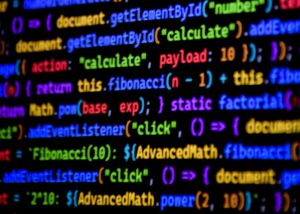 Bright and colorful JavaScript code displayed on a computer screen, showcasing programming.
